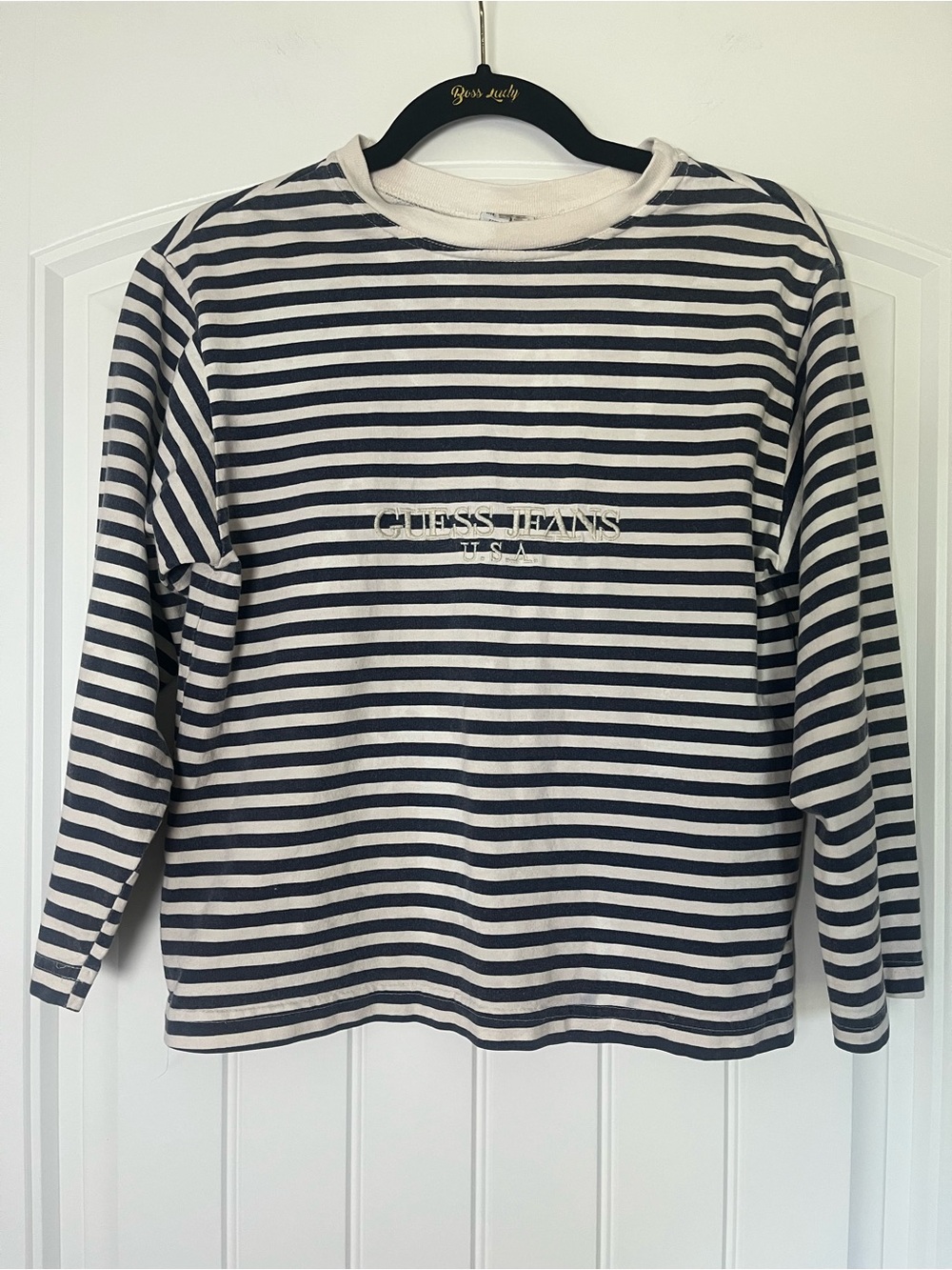 Vintage 90s Guess Jeans Marciano Striped Long Sleeve Shirt Size Medium Casual